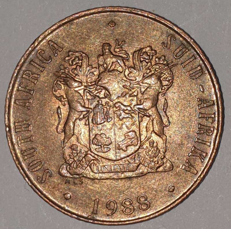 1988 - 2 CENT COIN (TWO CENT COIN) - RSA - BRONZE - KM#83 - BILINGUAL LEGEND - WILDEBEEST